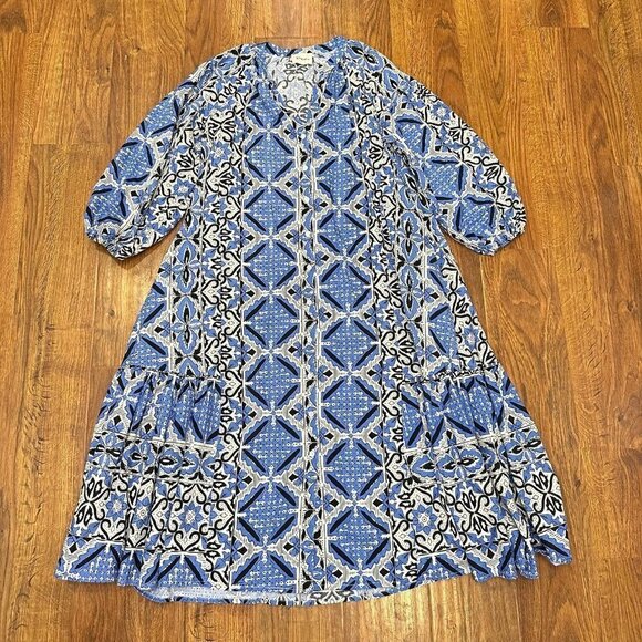 Dixie printed button front peasant dress - Picture 1 of 7
